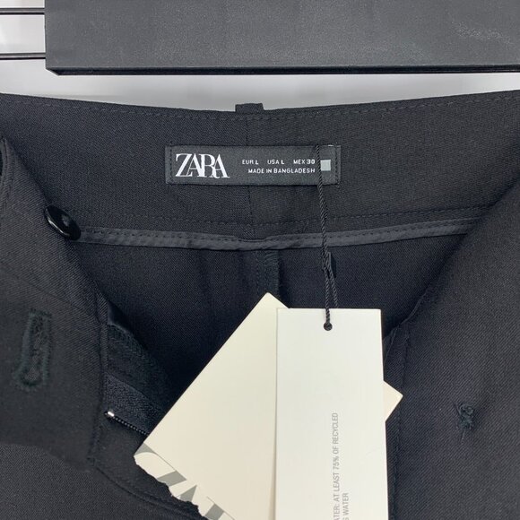 Zara Pants Black High Rise Buttoned Trousers Slim Straight NWT - Picture 3 of 10